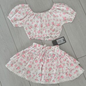 Flowers by Zoe Pink and White Floral Skirt Set